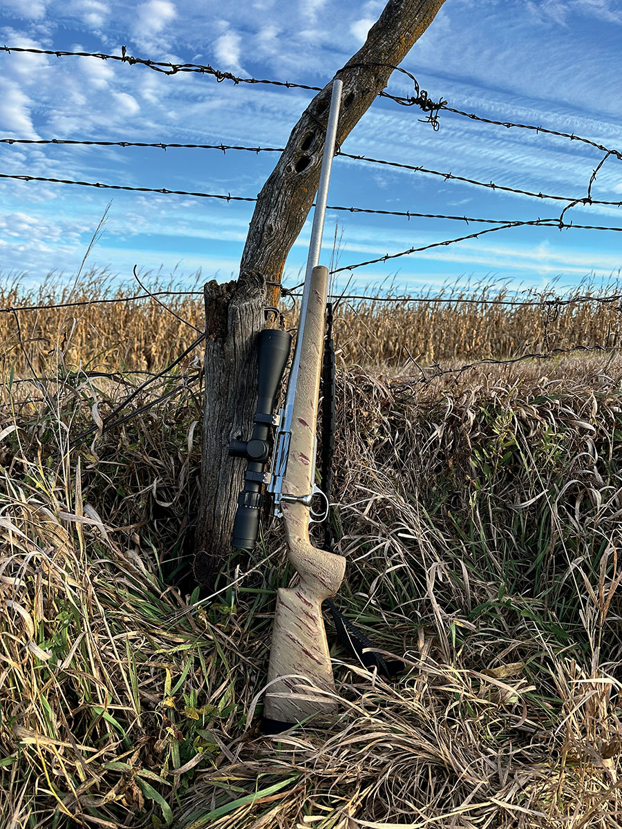 A defiance Tenacity action, McMillian Game Warden stock, a 25-inch Lilja No. 5 contour 1:9 twist barrel, Tinney trigger and Swezey rings with a Sightron S-Tac 4-18x scope.